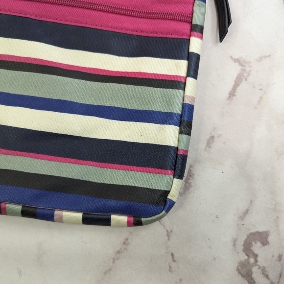 Fossil Eliza Black Multi Stripe Crossbody Messenger Bag Purse Pink Dots Stripes - Picture 6 of 16